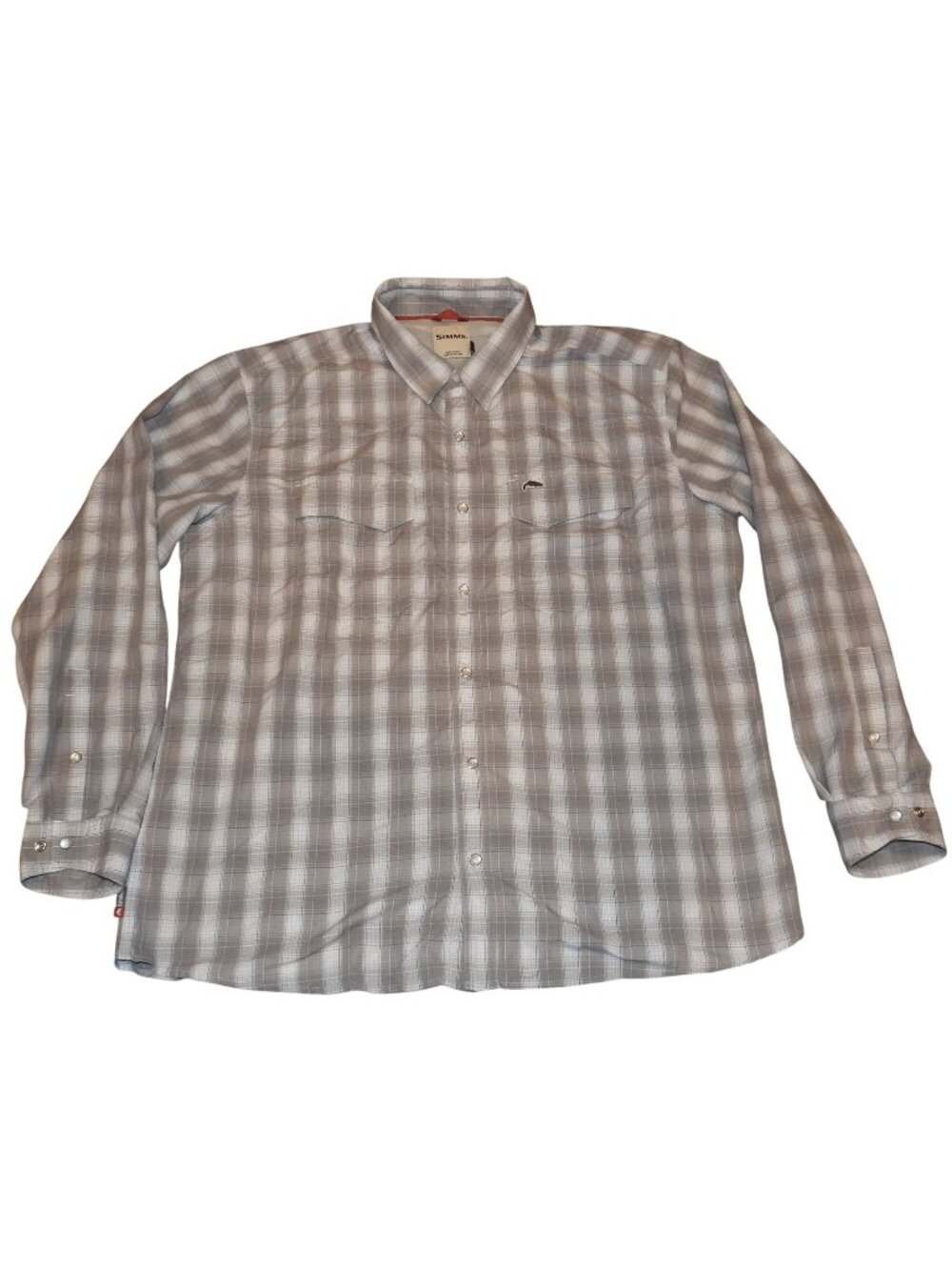 Simms Pearl Snap Fishing Long Sleeve Vented Plaid Mesh Wicking Shirt Mens XL